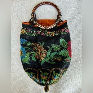 Floral Beaded Women's Bag with Bakelite Handle